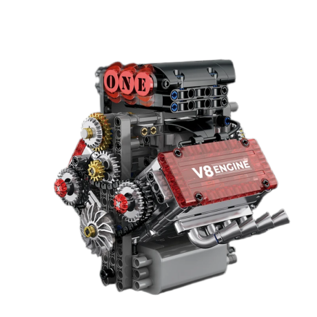 نموذج مجسم محرك V8 ميكانيكي بمكعبات البناء مع تشغيل كهربائي بطول 15 سم | Technical V8 Engine Building Blocks Model with Electric Motor Simulation 15cm