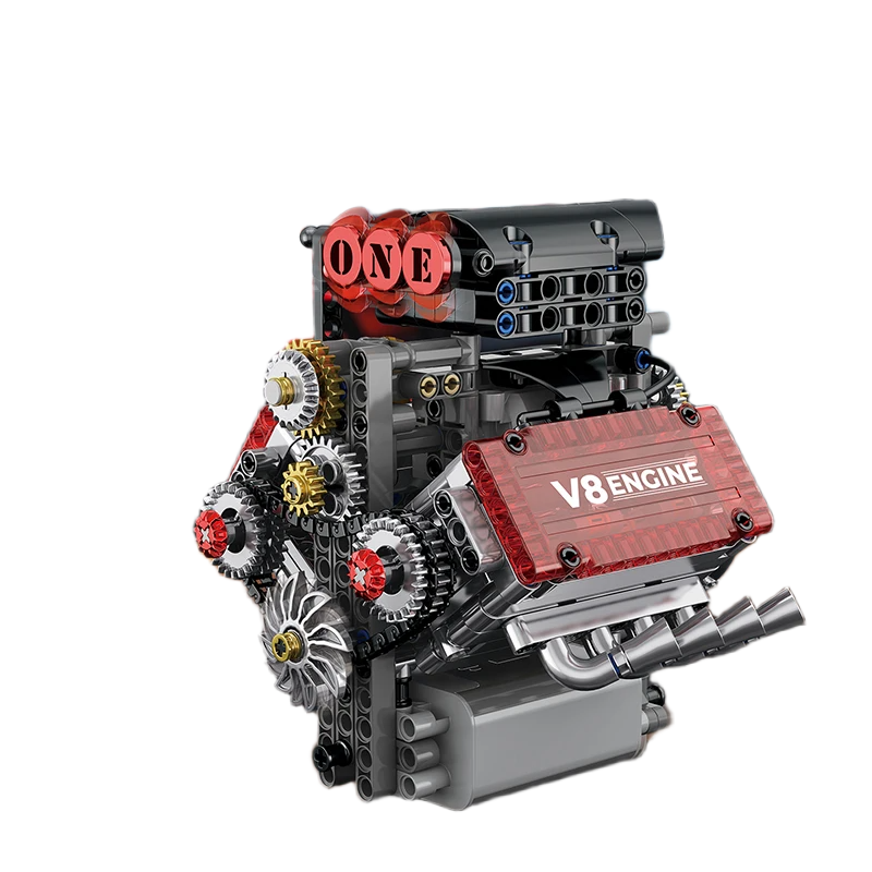 نموذج مجسم محرك V8 ميكانيكي بمكعبات البناء مع تشغيل كهربائي بطول 15 سم | Technical V8 Engine Building Blocks Model with Electric Motor Simulation 15cm - الصورة 3