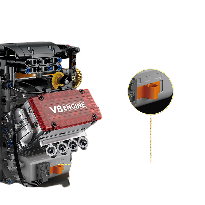 نموذج مجسم محرك V8 ميكانيكي بمكعبات البناء مع تشغيل كهربائي بطول 15 سم | Technical V8 Engine Building Blocks Model with Electric Motor Simulation 15cm - الصورة 4