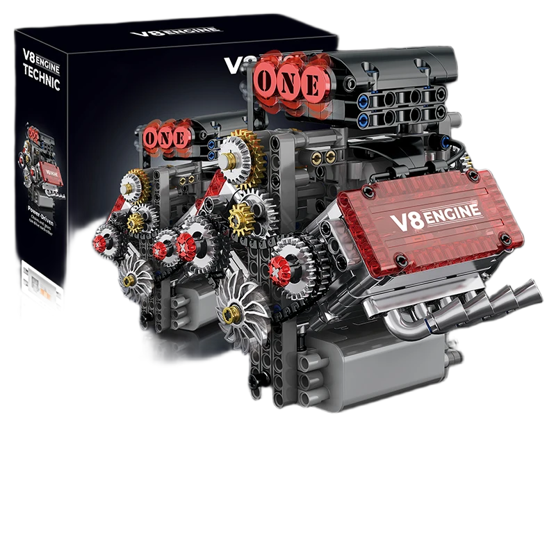 نموذج مجسم محرك V8 ميكانيكي بمكعبات البناء مع تشغيل كهربائي بطول 15 سم | Technical V8 Engine Building Blocks Model with Electric Motor Simulation 15cm - الصورة 6