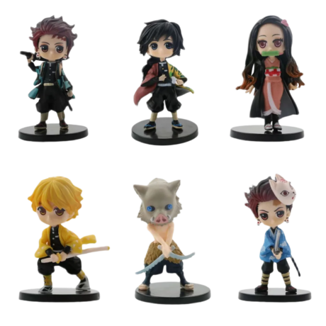 بكج مجسمات أنمي ديمون سلاير ميني (طقم 6 قطع - تانجيرو ونيزوكو وأصدقاؤهم) 7 سم | Demon Slayer 6Pcs Mini Chibi Anime Figures Set (Tanjiro, Nezuko & Friends) 7cm