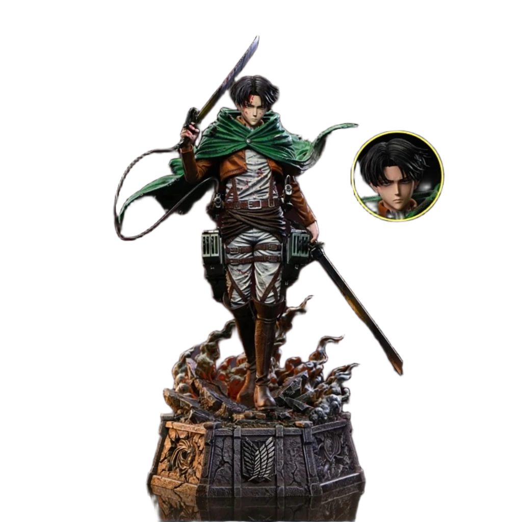 مجسم أنمي هجوم العمالقة إيرين ييغر وضعية قتالية رأس قابل للتبديل 34 سم | Attack on Titan Eren Yeager Action Figure Head Swap 34cm - الصورة 4