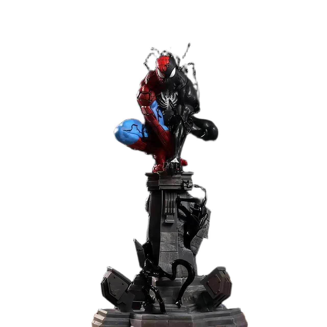مجسم سبايدرمان وفينوم (تحول السيمبيوت) بطول 37 سم | Spider-Man & Venom Symbiote Transition PVC Action Figure Statue 37cm
