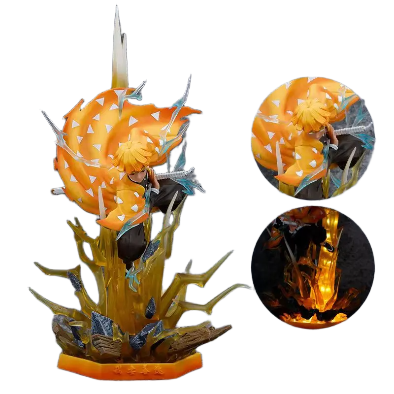 مجسم أصلي لشخصية زينيتسو (قاتل الشياطين) برأسين وإضاءة LED بطول 35 سم | Official Demon Slayer Zenitsu Statue with Double Heads & LED 35cm - الصورة 3
