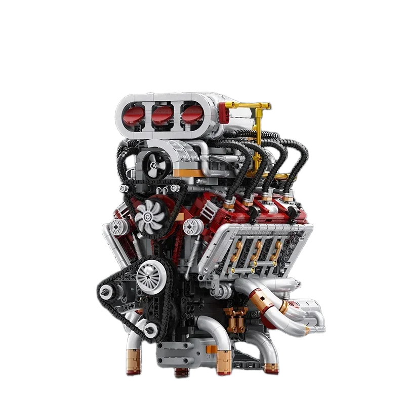 طقم مكعبات بناء نموذج محرك سيارة خارقة V8 مكون من 2347 قطعة مع محرك كهربائي | 2347PCS Supercar V8 Engine Model Building Block Kit with Electric Motor - الصورة 2