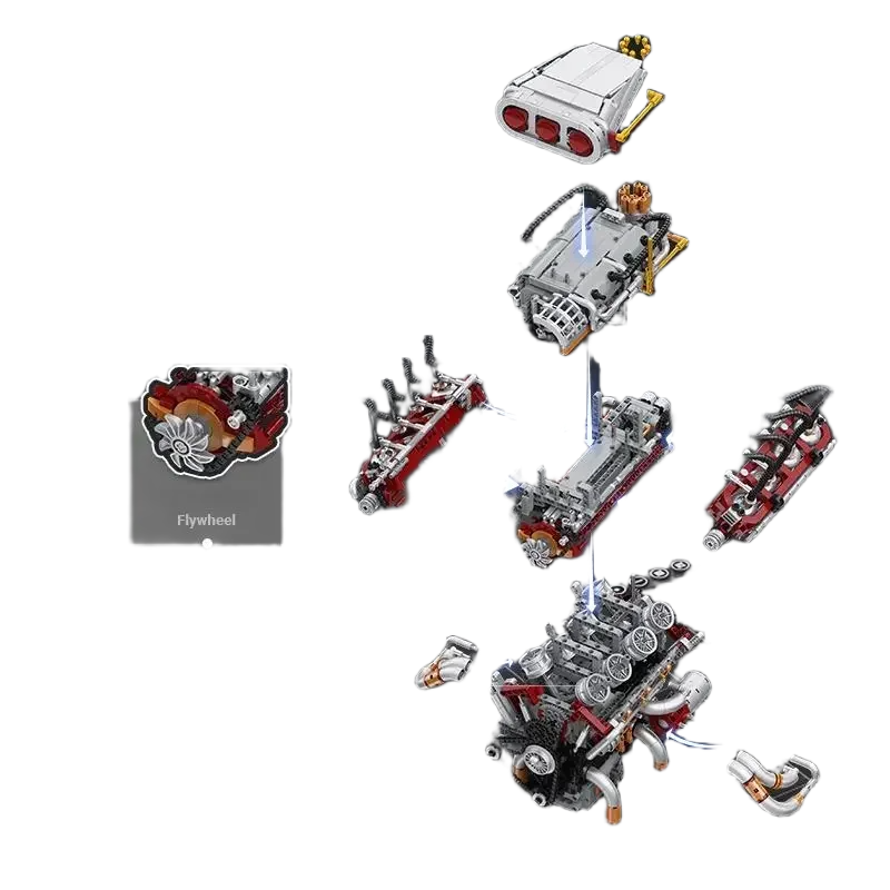 طقم مكعبات بناء نموذج محرك سيارة خارقة V8 مكون من 2347 قطعة مع محرك كهربائي | 2347PCS Supercar V8 Engine Model Building Block Kit with Electric Motor - الصورة 4
