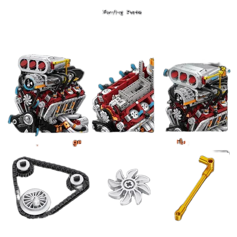 طقم مكعبات بناء نموذج محرك سيارة خارقة V8 مكون من 2347 قطعة مع محرك كهربائي | 2347PCS Supercar V8 Engine Model Building Block Kit with Electric Motor - الصورة 5